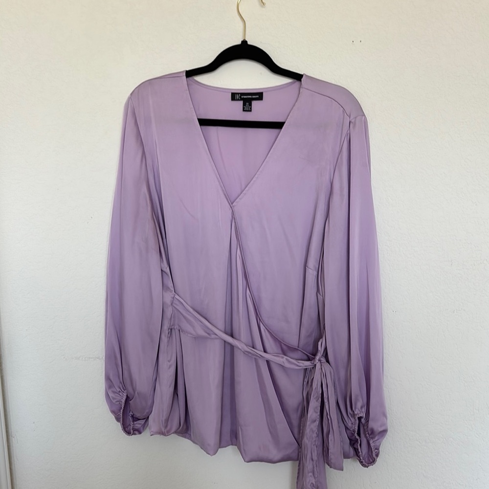 INC International Concepts Purple Wrap Blouse with Tie Front
